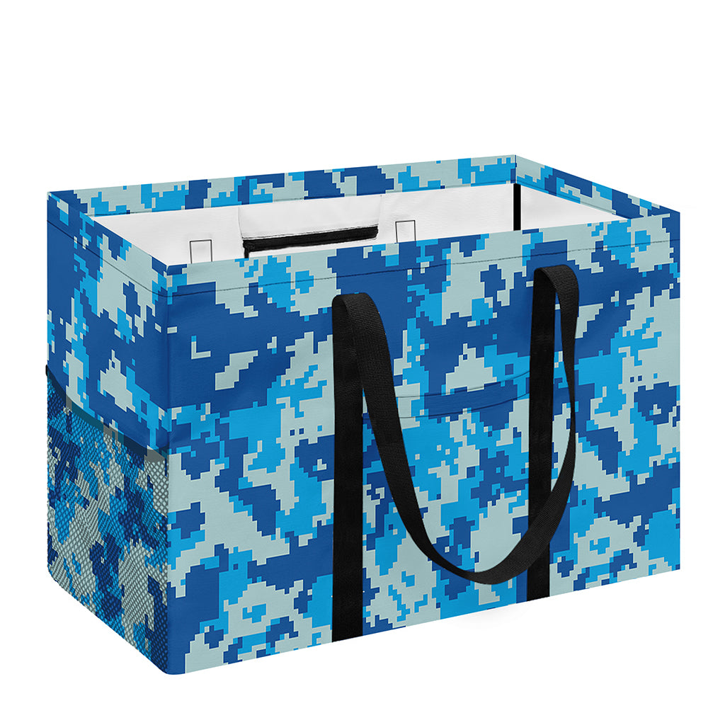 Blue Digital Camo Pattern Print Utility Tote Bag