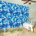 Blue Digital Camo Pattern Print Wall Sticker