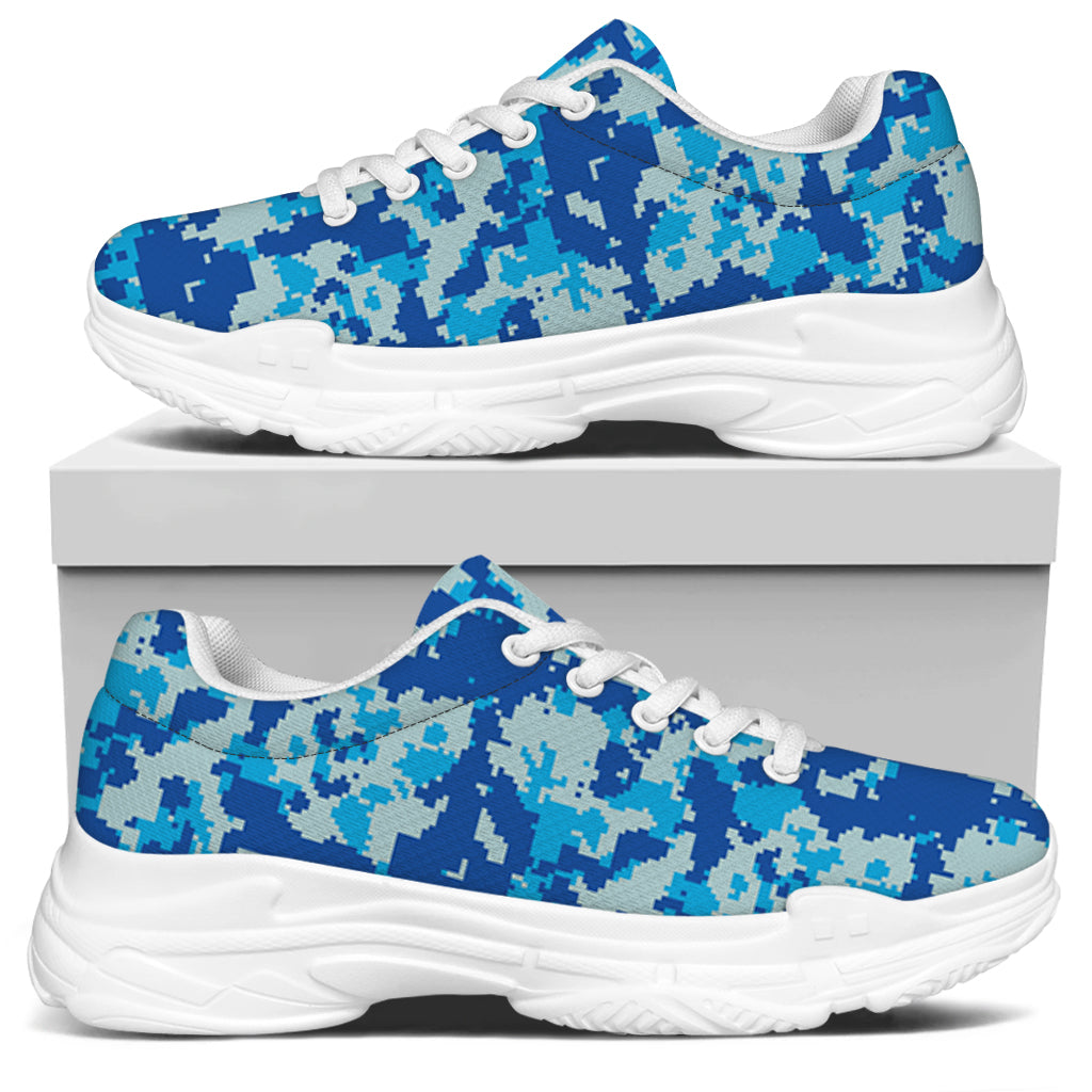 Blue Digital Camo Pattern Print White Chunky Shoes