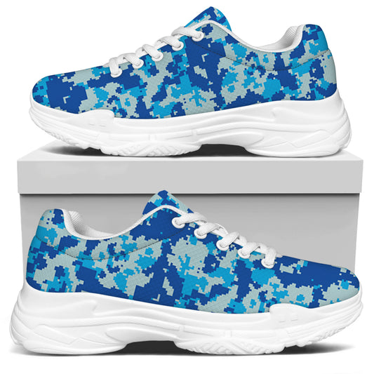 Blue Digital Camo Pattern Print White Chunky Shoes