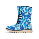 Blue Digital Camo Pattern Print Winter Boots