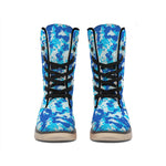 Blue Digital Camo Pattern Print Winter Boots