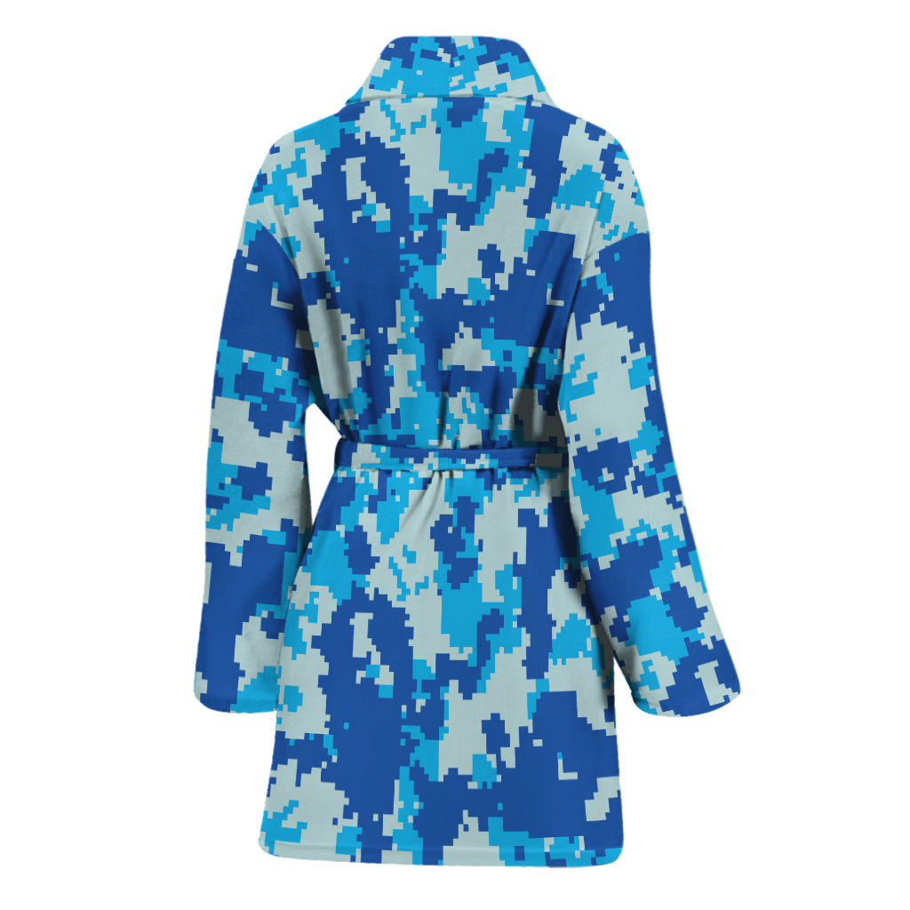 Blue Digital Camo Pattern Print Women's Bathrobe