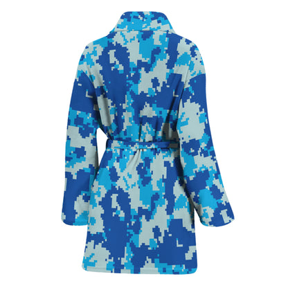 Blue Digital Camo Pattern Print Women's Bathrobe