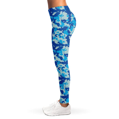 Blue Digital Camo Pattern Print Women's Leggings
