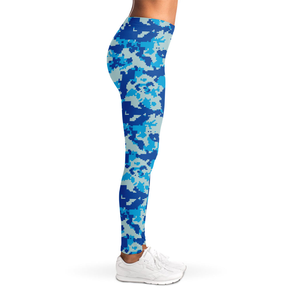 Blue Digital Camo Pattern Print Women's Leggings