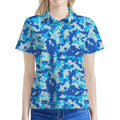 Blue Digital Camo Pattern Print Women's Polo Shirt