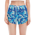 Blue Digital Camo Pattern Print Women's Split Running Shorts