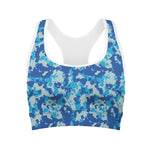 Blue Digital Camo Pattern Print Women's Sports Bra