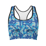 Blue Digital Camo Pattern Print Women's Sports Bra