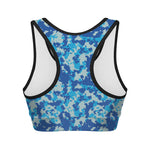 Blue Digital Camo Pattern Print Women's Sports Bra