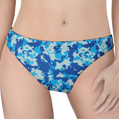Blue Digital Camo Pattern Print Women's Thong