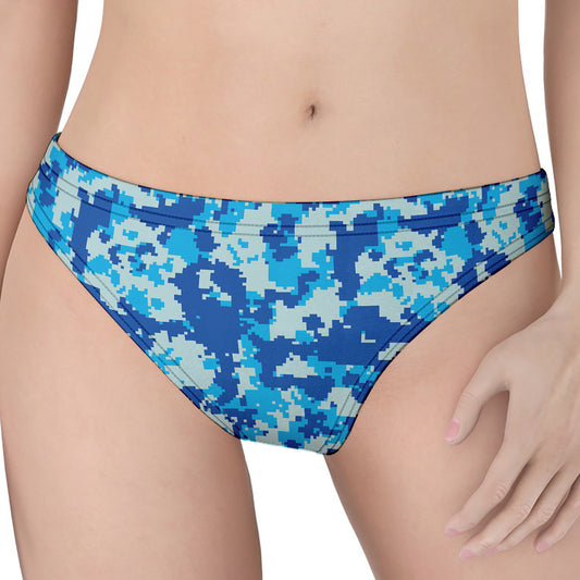 Blue Digital Camo Pattern Print Women's Thong