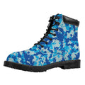 Blue Digital Camo Pattern Print Padded Collar Lace Up Boots