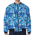Blue Digital Camo Pattern Print Zip Sleeve Bomber Jacket