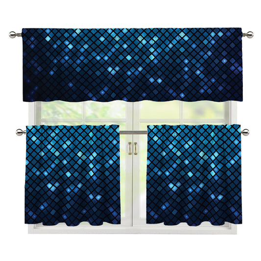 Blue Disco Lights Pattern Print 3 Piece Kitchen Curtains