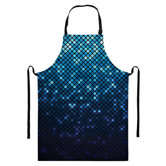 Blue Disco Lights Pattern Print Bib Apron With Pocket