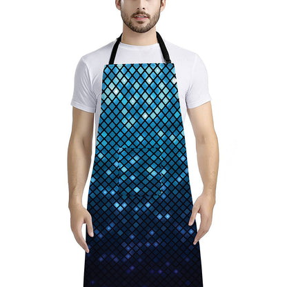 Blue Disco Lights Pattern Print Bib Apron With Pocket