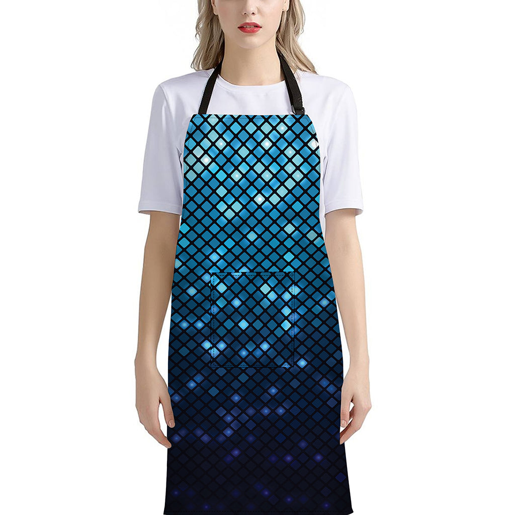 Blue Disco Lights Pattern Print Bib Apron With Pocket