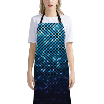 Blue Disco Lights Pattern Print Bib Apron With Pocket