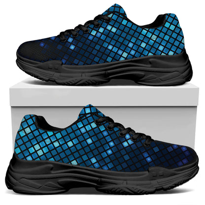 Blue Disco Lights Pattern Print Black Chunky Shoes