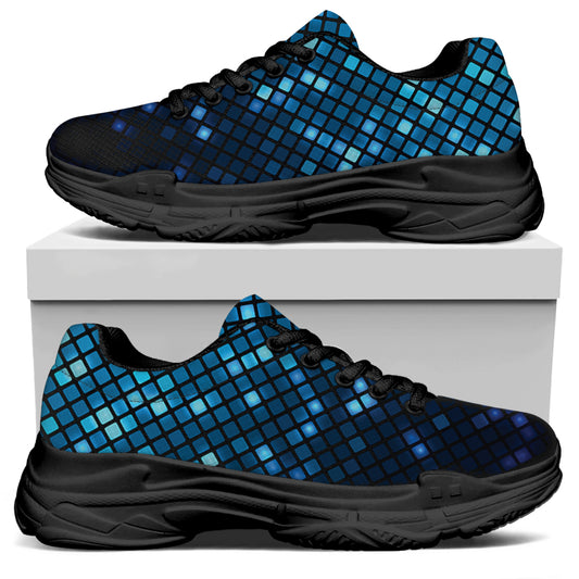 Blue Disco Lights Pattern Print Black Chunky Shoes