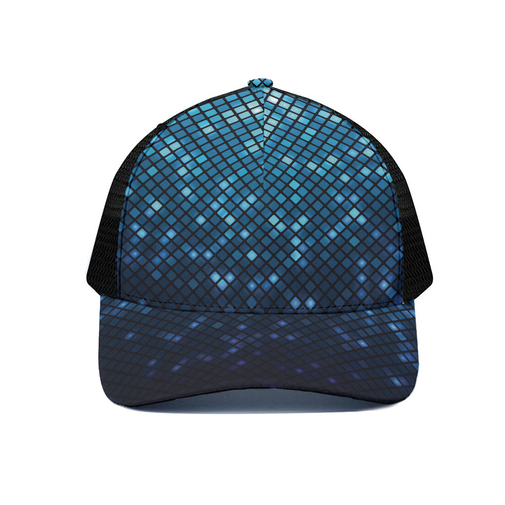 Blue Disco Lights Pattern Print Black Mesh Trucker Cap