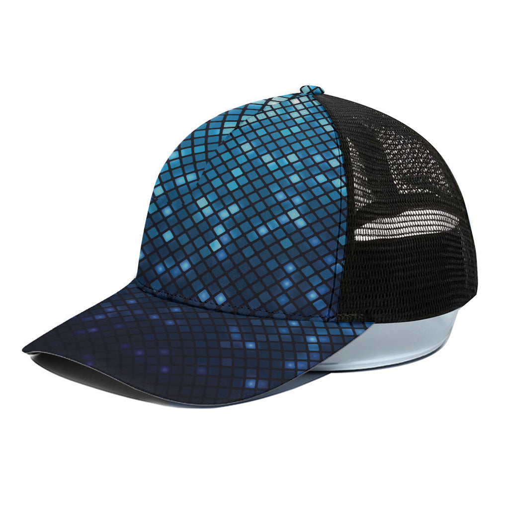 Blue Disco Lights Pattern Print Black Mesh Trucker Cap