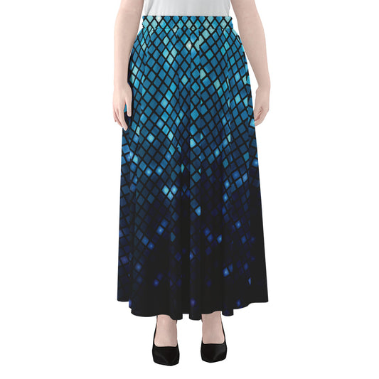 Blue Disco Lights Pattern Print Chiffon Maxi Skirt