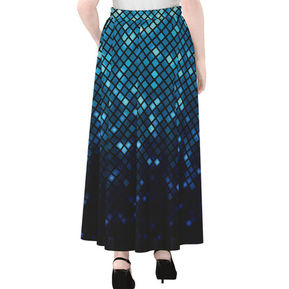 Blue Disco Lights Pattern Print Chiffon Maxi Skirt