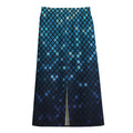Blue Disco Lights Pattern Print Cotton Front Slit Maxi Skirt