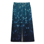 Blue Disco Lights Pattern Print Cotton Front Slit Maxi Skirt