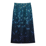 Blue Disco Lights Pattern Print Cotton Front Slit Maxi Skirt