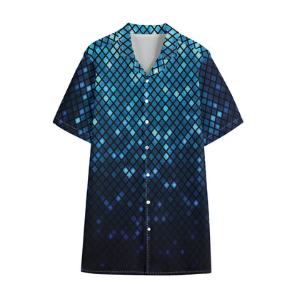 Blue Disco Lights Pattern Print Cotton Hawaiian Shirt
