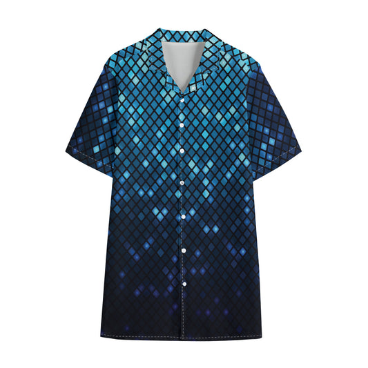 Blue Disco Lights Pattern Print Cotton Hawaiian Shirt