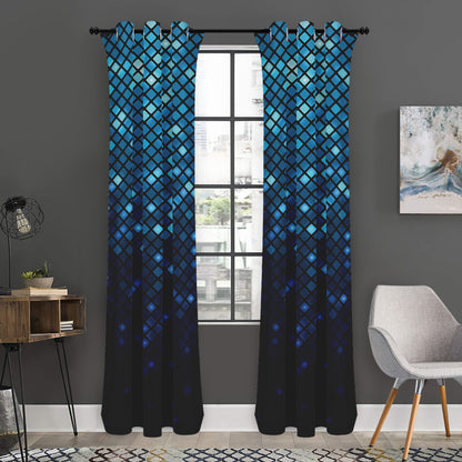 Blue Disco Lights Pattern Print Curtain