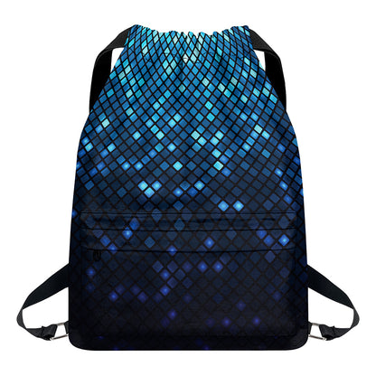 Blue Disco Lights Pattern Print Drawstring Backpack