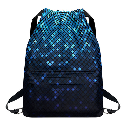 Blue Disco Lights Pattern Print Drawstring Backpack