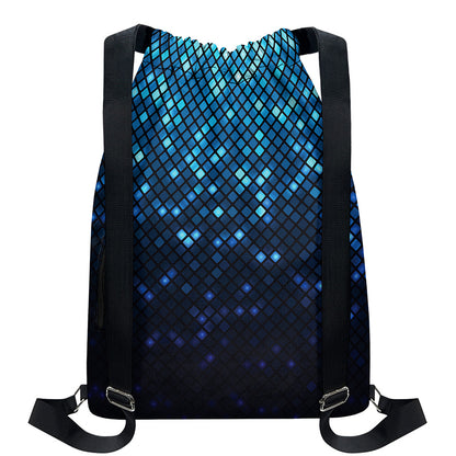 Blue Disco Lights Pattern Print Drawstring Backpack