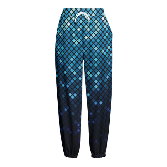 Blue Disco Lights Pattern Print Fleece Lined Knit Pants