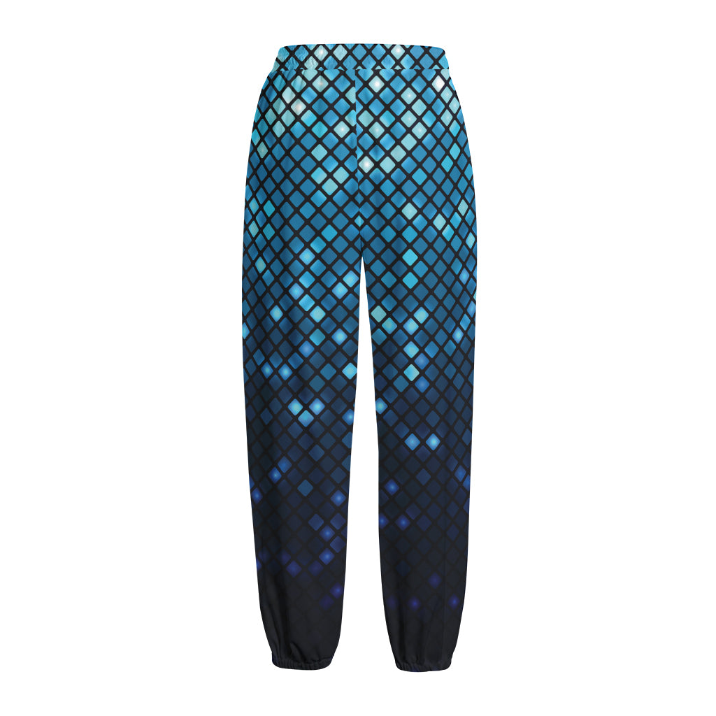Blue Disco Lights Pattern Print Fleece Lined Knit Pants