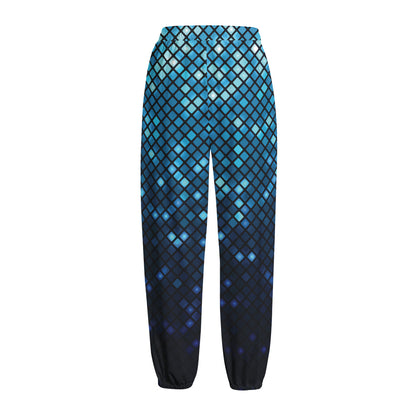 Blue Disco Lights Pattern Print Fleece Lined Knit Pants