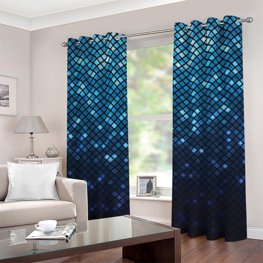 Blue Disco Lights Pattern Print Grommet Curtains