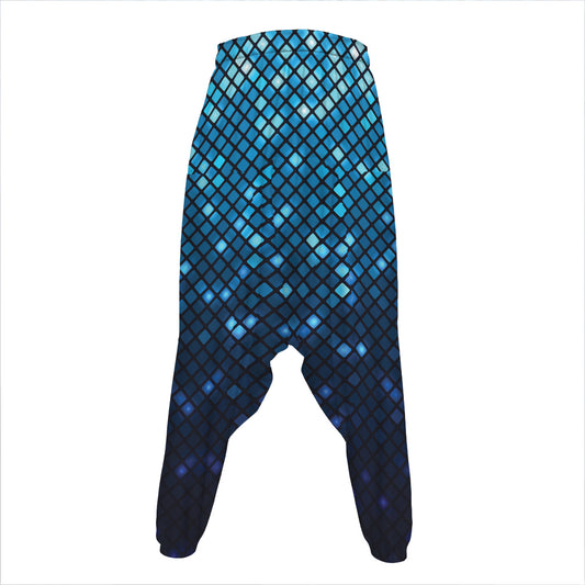 Blue Disco Lights Pattern Print Hammer Pants