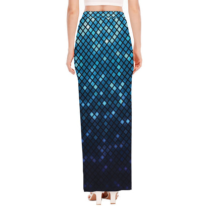 Blue Disco Lights Pattern Print High Slit Maxi Skirt