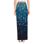 Blue Disco Lights Pattern Print High Slit Maxi Skirt