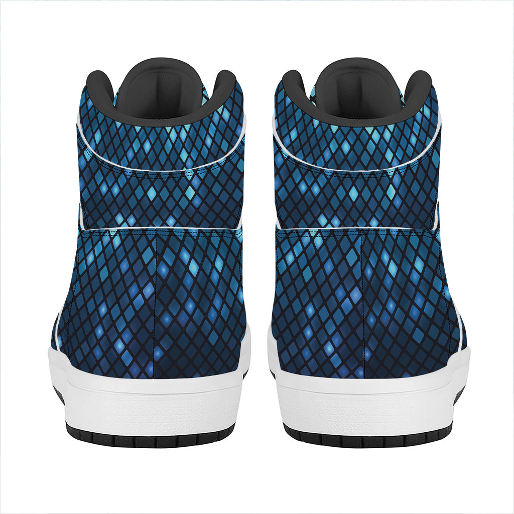 Blue Disco Lights Pattern Print High Top Leather Sneakers