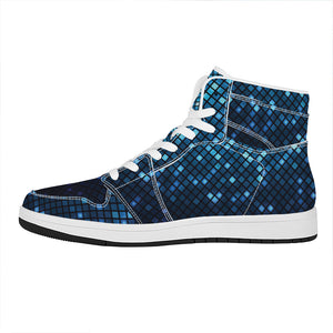 Blue Disco Lights Pattern Print High Top Leather Sneakers