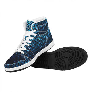 Blue Disco Lights Pattern Print High Top Leather Sneakers