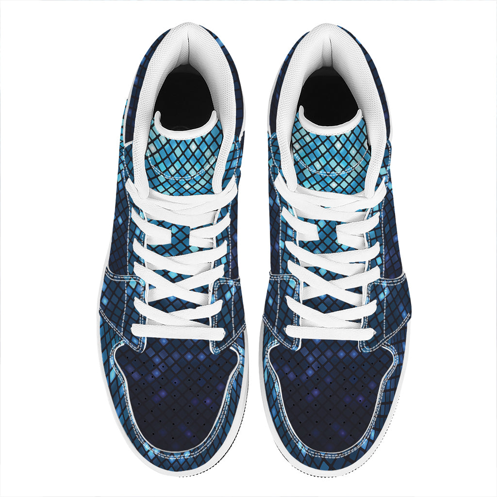 Blue Disco Lights Pattern Print High Top Leather Sneakers